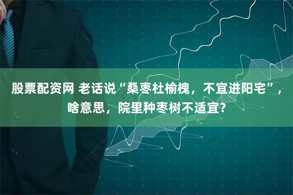 股票配资网 老话说“桑枣杜榆槐，不宜进阳宅”，啥意思，院里种枣树不适宜？