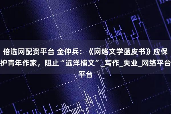 倍选网配资平台 金仲兵：《网络文学蓝皮书》应保护青年作家，阻止“远洋捕文”_写作_失业_网络平台